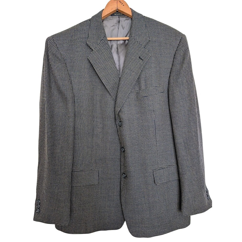 Givenchy Monsieur Vintage Blazer 48R Birdseye Plaid Black Gold USA Made‎ Union